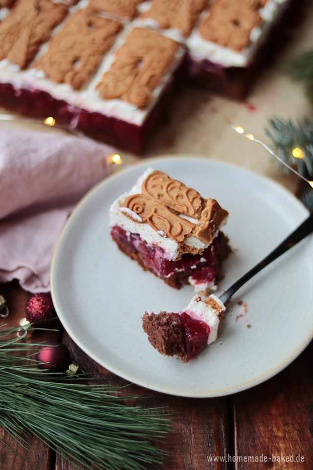 Spekulatius Kirsch Schnitten Ein weihnachtlicher Blechkuchen