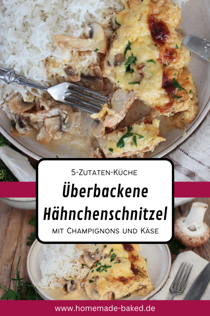 5 zutaten küche: überbackenes hähnchenschnitzel mit champignons und käse